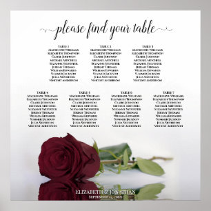 Burgundy Rote Rose 7 Tabelle Hochzeitstabelle Poster