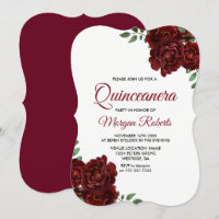 Burgundy Rote Rose Beautiful Quinceanera Einladung