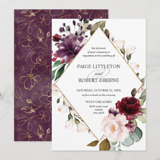 Burgundy Rote Rose Blumenrahmen Hochzeit Einladung