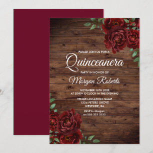 Burgundy Rote Rose Rustikaler Wald Quinceanera Ein Einladung
