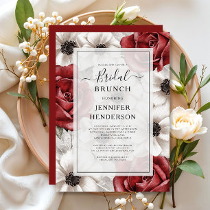 Burgundy Rote Rosen Anemone Floral Bridal Brunch Einladung