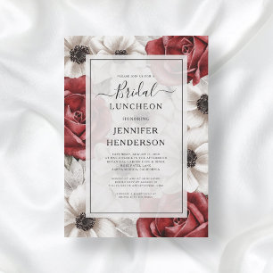 Burgundy Rote Rosen Anemone Floral Bridal Luncheon Einladung