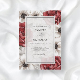 Burgundy Rote Rosen White Anemone Blumenhochzeit Einladung