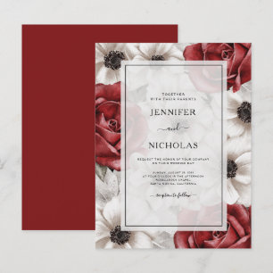 Burgundy Rote Rosen White Anemone Blumenhochzeit Einladungspostkarte