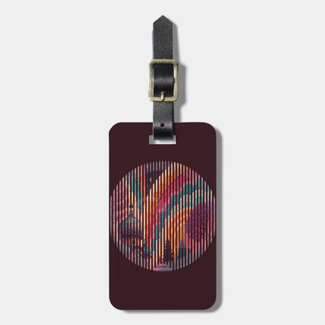 Burgundy Round Stripe Luggage Tag – Customizable Gepäckanhänger (Vorderseite vertikal)
