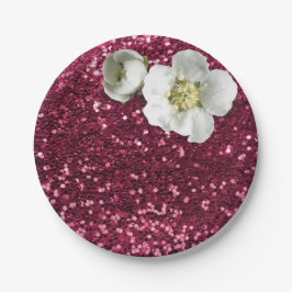 Burgundy Ruby Floral White Jasmine Glitzer Pappteller