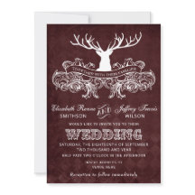 Burgundy Rustic Antler Deer Woodland Wedding