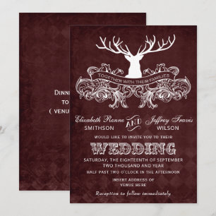 Burgundy Rustic Antler Deer Woodland Wedding Einladung