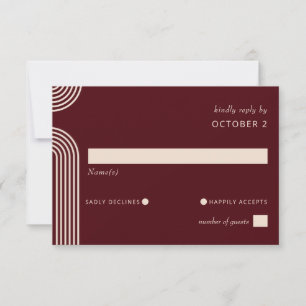 Burgundy Rustic Boho Arched Modern Wedding RSVP Karte