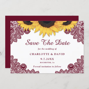 Burgundy Rustic Chic Sonnenblumen Hochzeit Save The Date