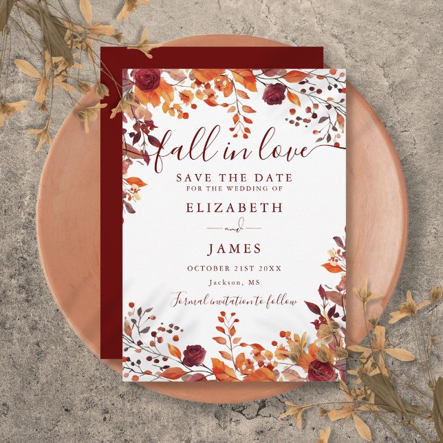 Burgundy Rustic Fall Autumnal Blätter Hochzeit Save The Date (Burgundy Rustic Fall Autumnal Leaves Wedding Save The Date)