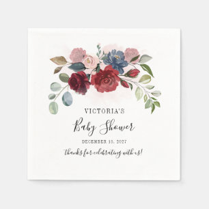 Burgundy Rustic Floral Baby Shooting Paper Serviette