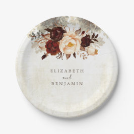 Burgundy Rustic Floral Wedding Pappteller