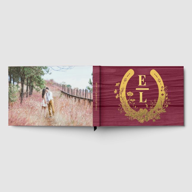 Burgundy Rustic Horseshoe Wedding Keepake Gästebuch (Voll)