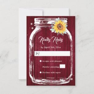 Burgundy Rustic Mason Jar Sonnenblume Hochzeit RSVP Karte