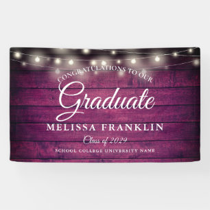 Burgundy Rustic Wood Graduation Party Banner