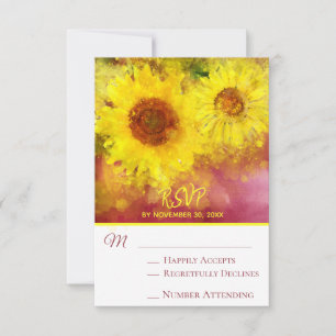 *~* Burgundy Rustic Yellow Sunflower Wedding RSVP Karte