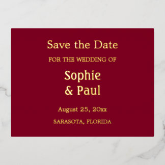 Burgundy Save the Date Foil Einladung Postkarte