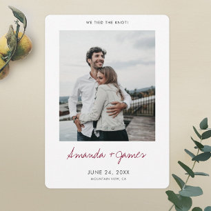 Burgundy Script Foto Wedding Elopement Card Save The Date