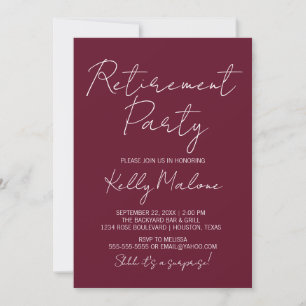 Burgundy Script Retirement Party Einladung