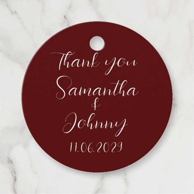 Burgundy Script Simple Elegant Classic Wedding Geschenkanhänger (Vorderseite)
