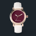 Burgundy Script | Stilvolle Monogram modern Armbanduhr<br><div class="desc">Ein einfaches, individuelles Monogramm-Design in einer lässigen Handschrift in auffallendem monochromen Burgundy. Das Monogramm kann leicht personalisiert sein, um ein Design so einzigartig wie Sie sind zu machen! Das perfekte trendige Geschenk oder Accessoire für jeden Anlass.</div>