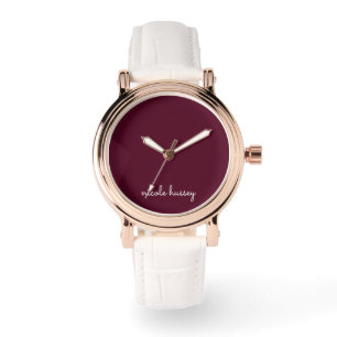 Burgundy Script   Stilvolle Monogram modern Armbanduhr
