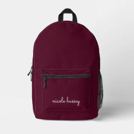 Burgundy Script | Stilvolle Monogram modern Bedruckter Rucksack