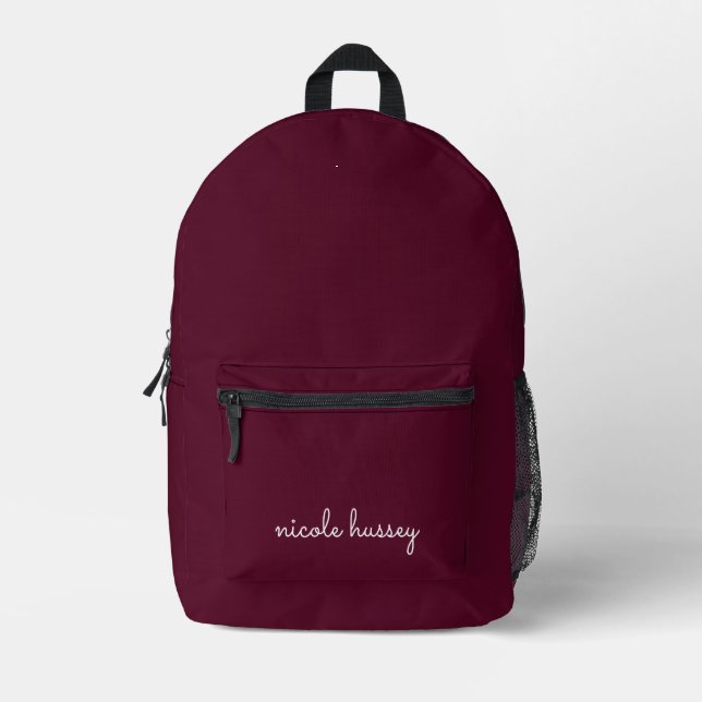 Burgundy Script | Stilvolle Monogram modern Bedruckter Rucksack (Vorderseite)