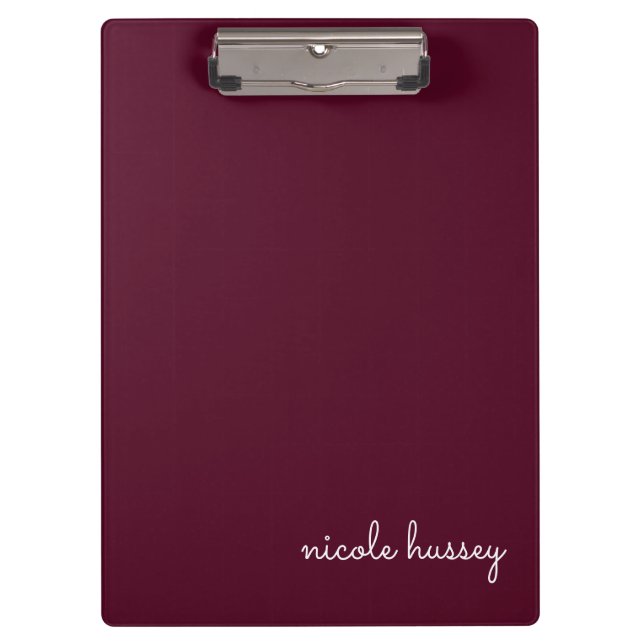 Burgundy Script | Stilvolle Monogram modern Klemmbrett (Vorderseite)