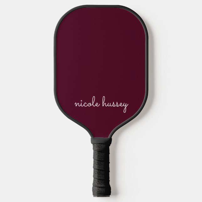 Burgundy Script | Stilvolle Monogram modern Pickleball Schläger (Vorderseite)