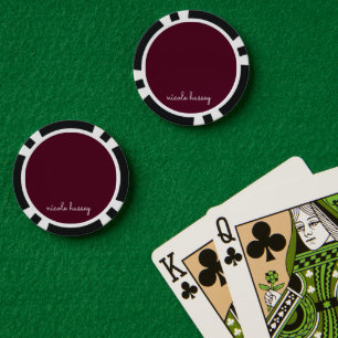 Burgundy Script   Stilvolle Monogram modern Pokerchips
