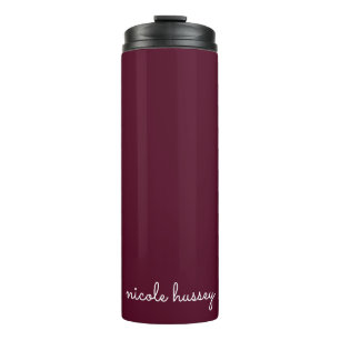 Burgundy Script   Stilvolle Monogram modern Thermosbecher