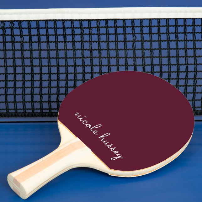 Burgundy Script | Stilvolle Monogram modern Tischtennis Schläger (InSitu)