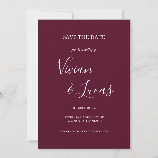 Burgundy Script Wedding Save the Date (Vorderseite)