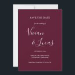 Burgundy Script Wedding Save the Date<br><div class="desc">Burgundy Script Wedding Save the Date-Karte mit Signature-Stilnamen,  diese elegante burgundy Save the Date-Karte kann mit Ihren besonderen Hochzeitstag-Informationen in schicken Schriften personalisiert werden.</div>