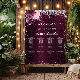 Burgundy silberne Blume Hochzeitskarte Poster