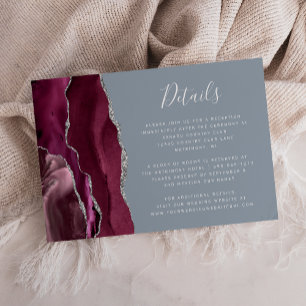 Burgundy Silver Agate Dusty Blue Wedding Details Begleitkarte