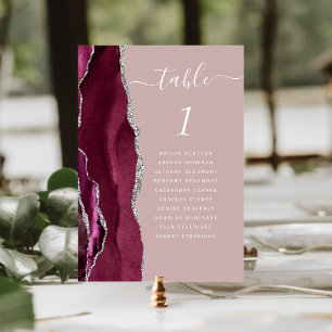 Burgundy Silver Agate Dusty Rose Wedding Tischnummer