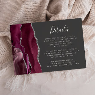 Burgundy Silver Agate Gray Wedding Details Begleitkarte