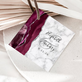 Burgundy Silver Agate Marble Wedding Geschenkanhänger