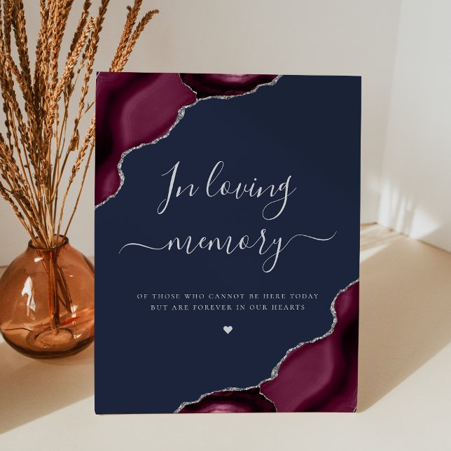 Burgundy Silver Agate Navy Blue Wedding Memorial Sockelschild (Von Creator hochgeladen)