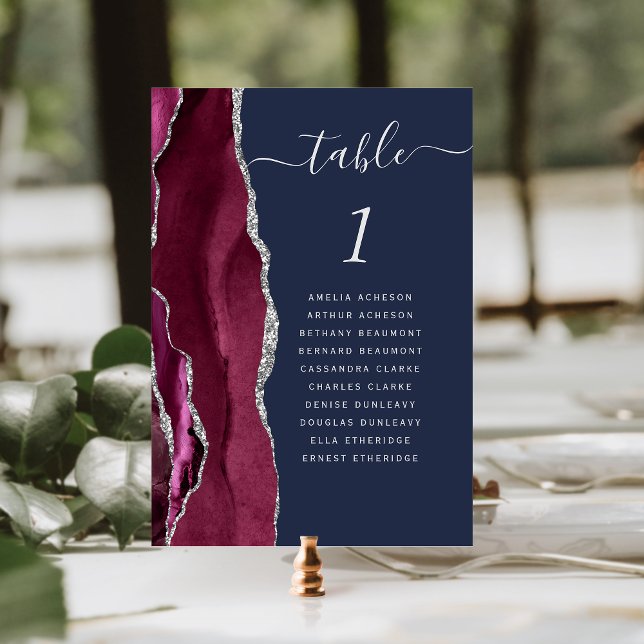 Burgundy Silver Agate Navy Blue Wedding Tischnummer (Von Creator hochgeladen)