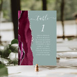 Burgundy Silver Agate Sage Green Wedding Tischnummer<br><div class="desc">Der links Rand dieser eleganten,  modernen Hochzeitskarte mit einer bordeauxroten Aquarellgrenze,  die mit Imitaten aus silberfarbenem Glitzer bestickt ist. Das Wort "Tabelle" erscheint in einem weißen Schriftskript auf einem grünen Hintergrund. Fügen Sie die Namen Ihrer Gäste hinzu,  die jeder Tabelle zugeordnet sind.</div>