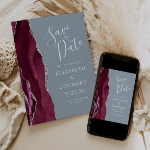 Burgundy Silver Dusty Blue Foto Save the Date Einladung