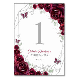 Burgundy Silver Floral Quinceanera Tischnummer