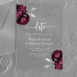 Burgundy Silver Floral Wedding Save the Date Acryleinladungen