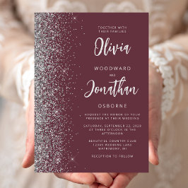 Burgundy Silver Glitzer Calligrafy Wedding Einladung
