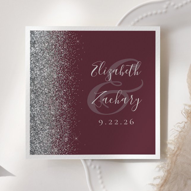 Burgundy Silver Glitzer Wedding Serviette (Von Creator hochgeladen)