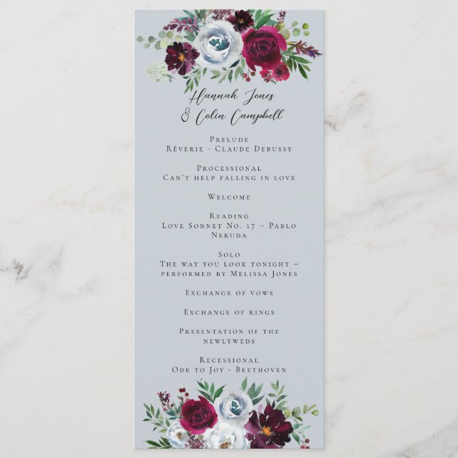 Burgundy Silver Gray Rose Botanisch Programm (Vorderseite)